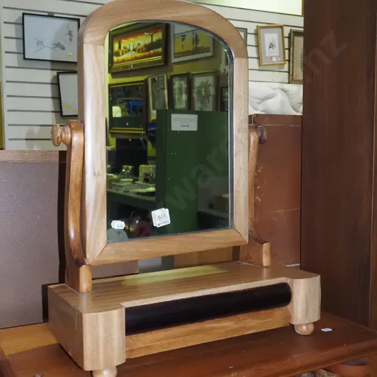 mahogany table top cheval mirror with lower drawer H-530 