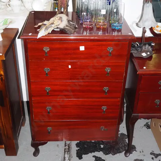 mahogany cab leg 5 drawer tall boy H-990 W-640 D-420