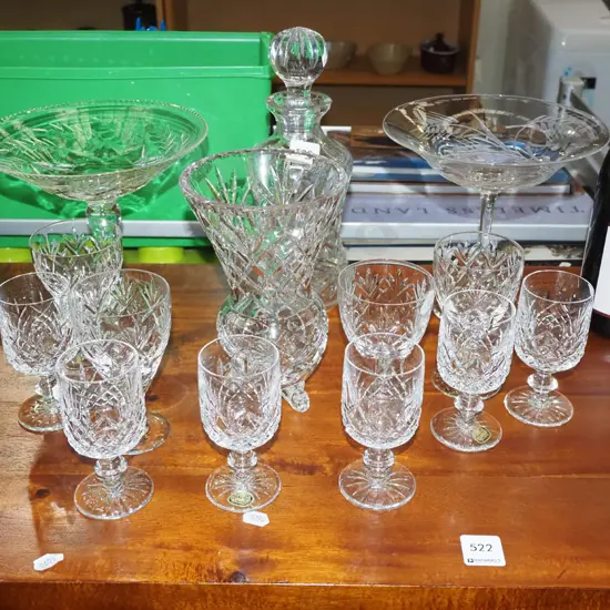 2x cut crystal comports, stopppered decanter, vases, decanter