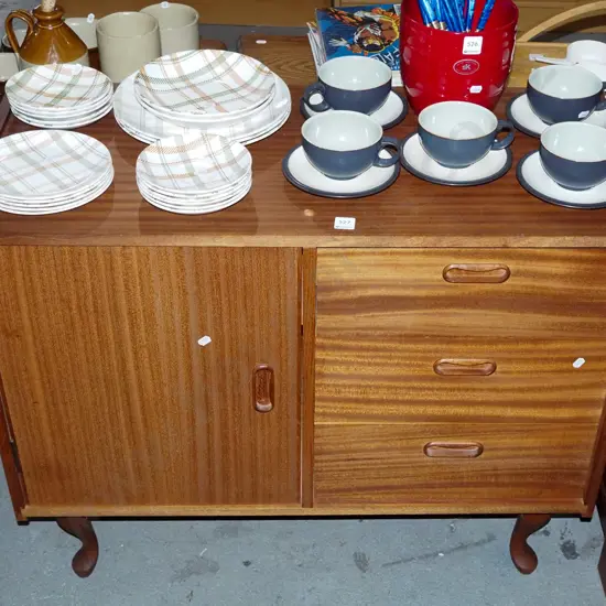 small mid-century pine and mahogany 1 door 3 drawer sideboard H-730 W-880 D-390