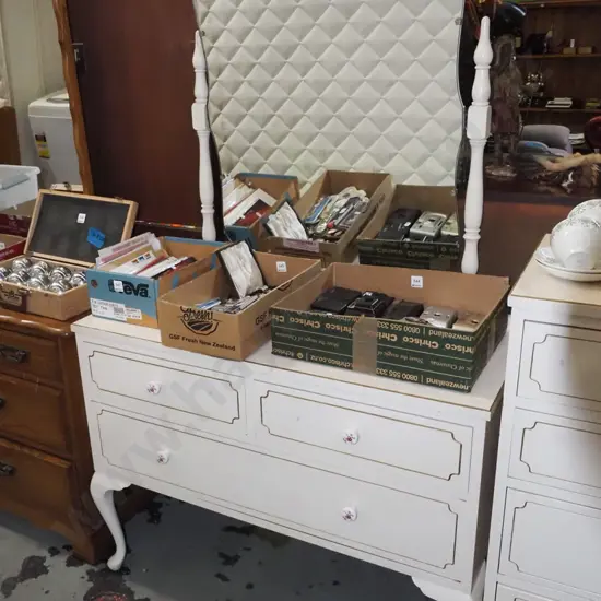 white painted mirror back dresser with ceramic handles H-1520 W-940 D-390