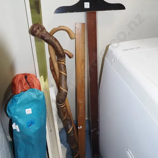 draughting sqaure, ruler, walking sticks