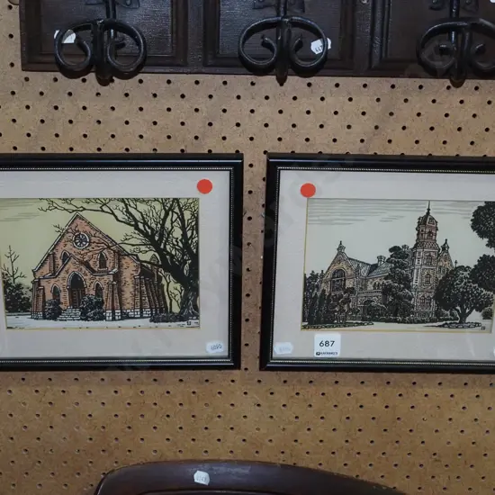2x small prints - churches - red dots