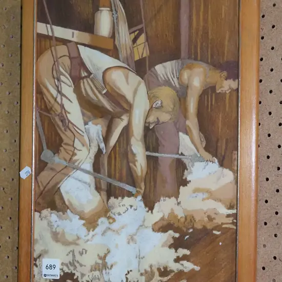 framed mixed media - shearing gang - creases