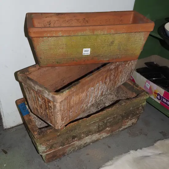 3x terracotta garden trough planters H-160 L-420
