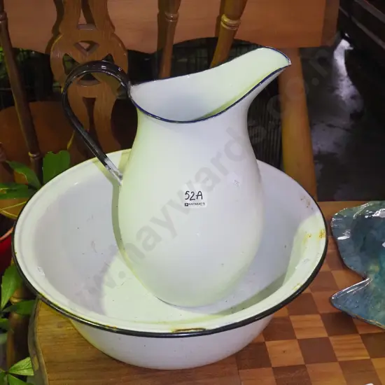 enamel jug and washbowl - chips and wear