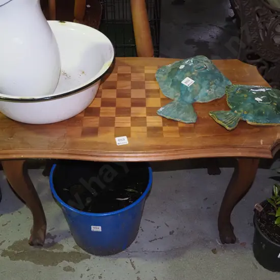 claw and ball foot cab leg coffee table with inlaid chess/draught board