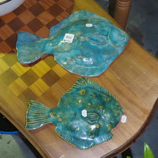 2x studio pottery flat fish