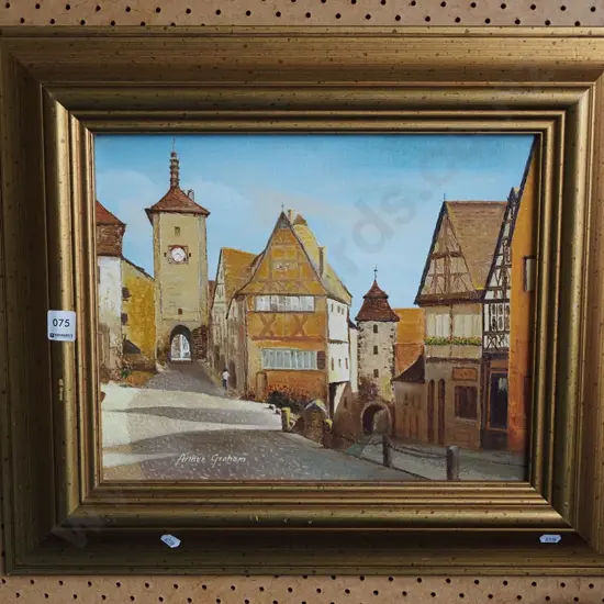 Arthur Graham framed oil - village scene