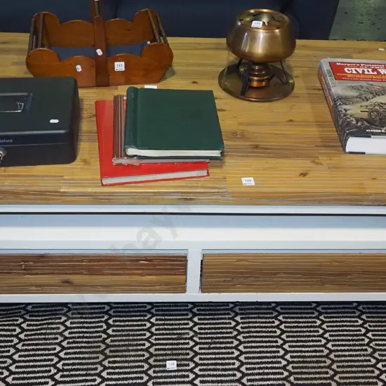 modern white painted and wood coffee table on casters H-510 W-1300 D-750