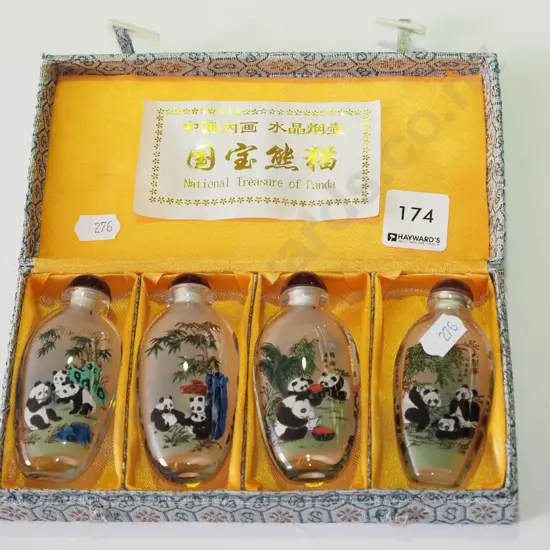 4x panda motif stoppered bottles in case