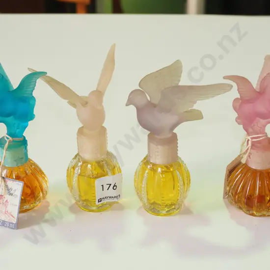 4x bird stoppered scent bottles 