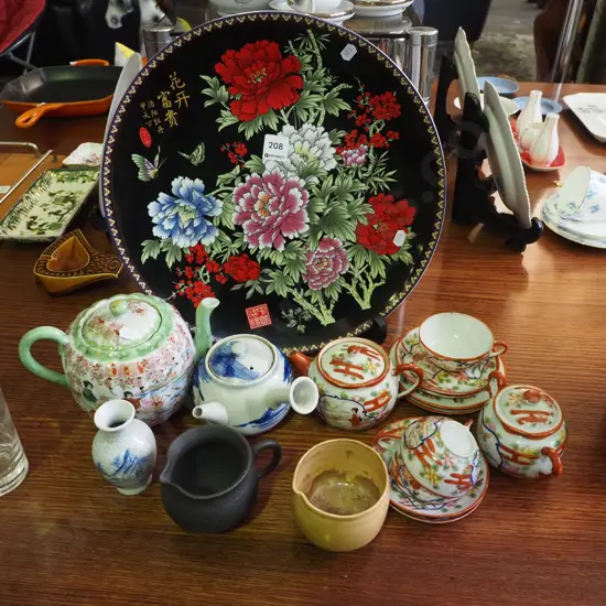 chrysanthemum plate, teapots, jugs etc