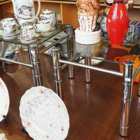 pair of chrome and glass top stands H-320