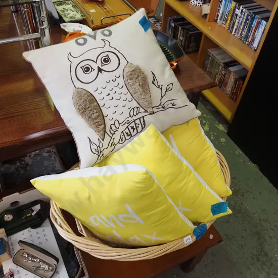 cane laundry hamper, 4x cushions