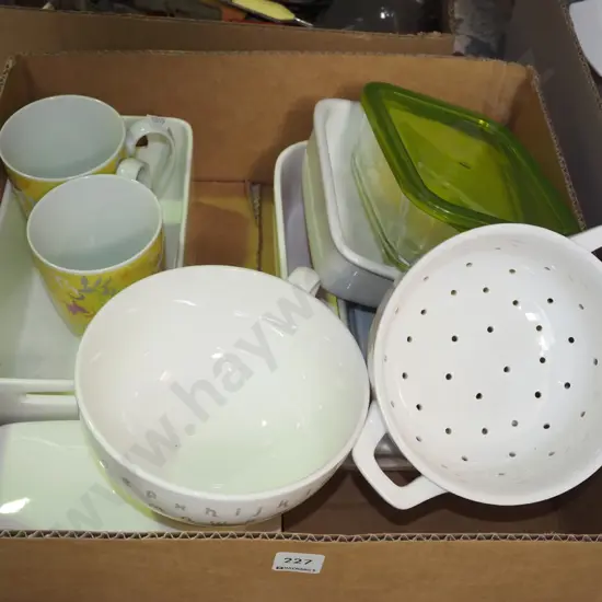 box; baking dishes, storage containers, soup bowls etc