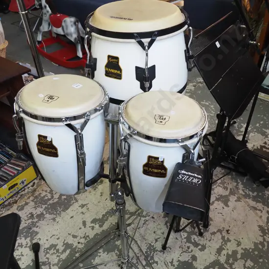 3x Meinl fibreglass conga drums with Rhythm Tech cow bell