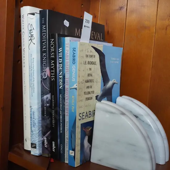 various books, 2x marble bookends