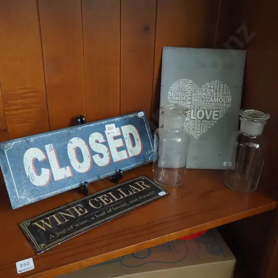 2x lidded apothecary, 3x prints on tin