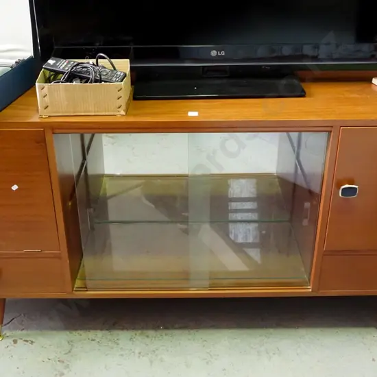 mid-century sideboard with glass display doors, liquor cabinet 