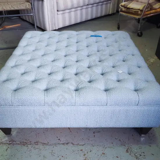 deep buttoned teal upholstered ottoman H-400 W-1000 D-1000