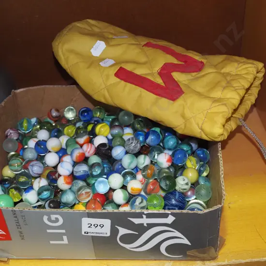 box and bag of marbles