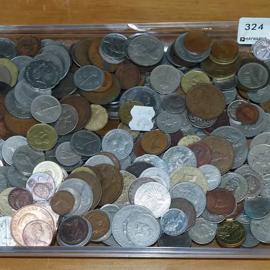 plastic tray of coins