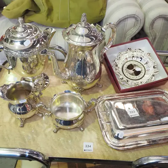 plated ware; coffee pot, lidded vege, teapot etc