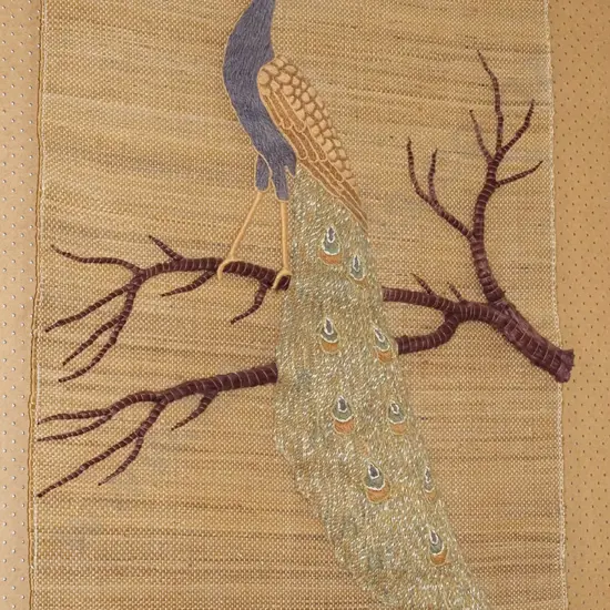 woven tapestry - peacock on branch