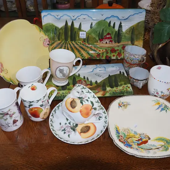 Royal Winton plate, hand pated plates, coffee and tea cups etc
