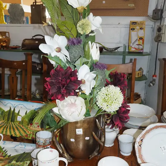 heavy cast brass antler themed vase with faux flowers Vase H-240