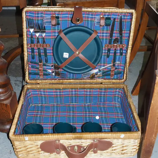 cane picnic hamper and contents