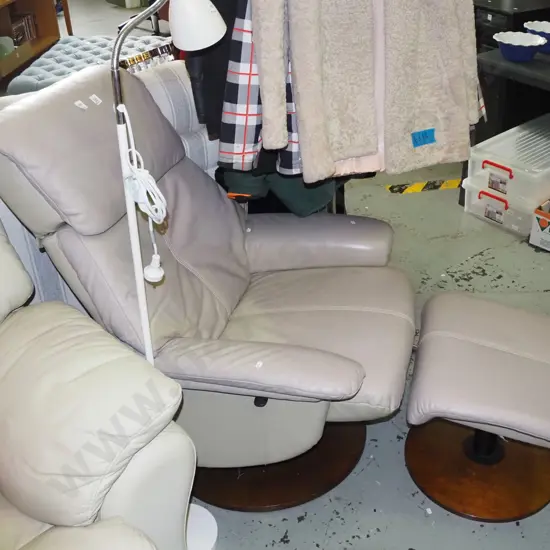 cream leather reclining swivel armchair with matching footstool