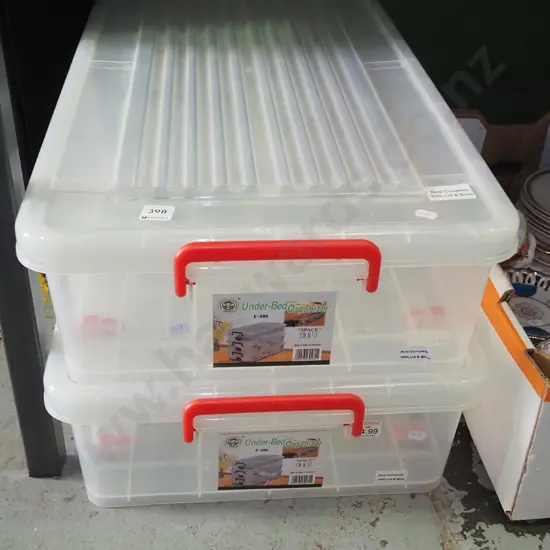 2x lidded plastic storage containers