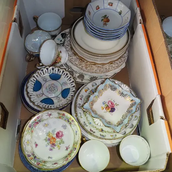 box; plates, bowls, cups and saucers