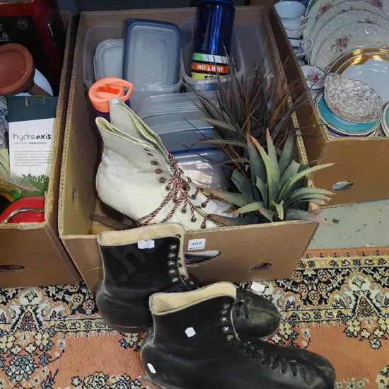 box; storage containers, ice skates, plastic plants etc