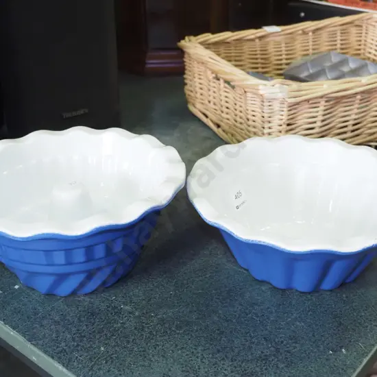 blue Emile Henry jelly mould, 1 other jelly mould