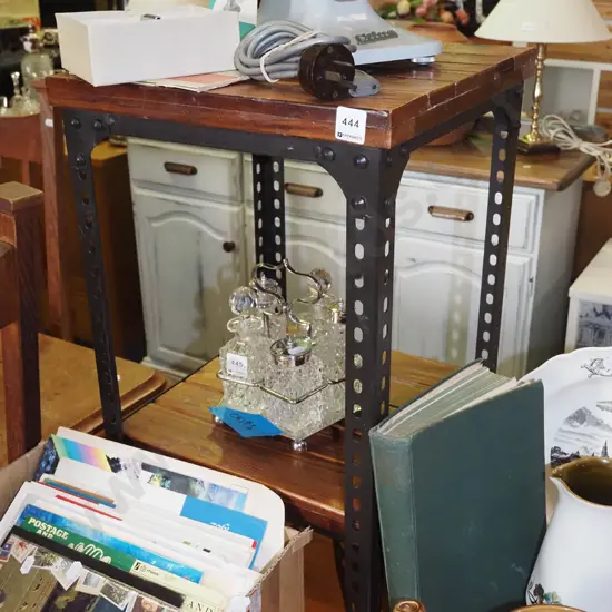 metal and wood industrial style 2 tier end table