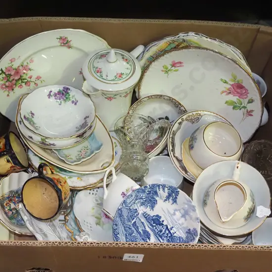 box; bowls, teapot, plates, cups etc