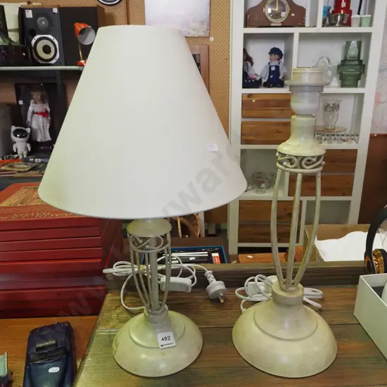 2x metal based table lamp - 1 has no shade