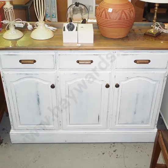 wooden distressed painted 3 door 3 drawer sideboard H-940 W-1300 D-400