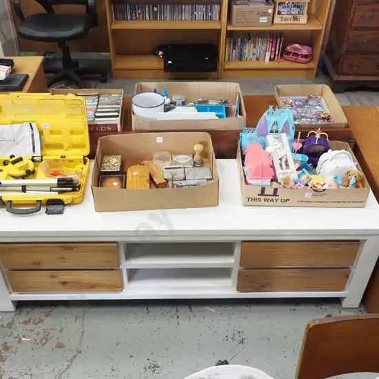 white painted and wooden 4 drawer entertainment unit H-500 W-1600 D-450