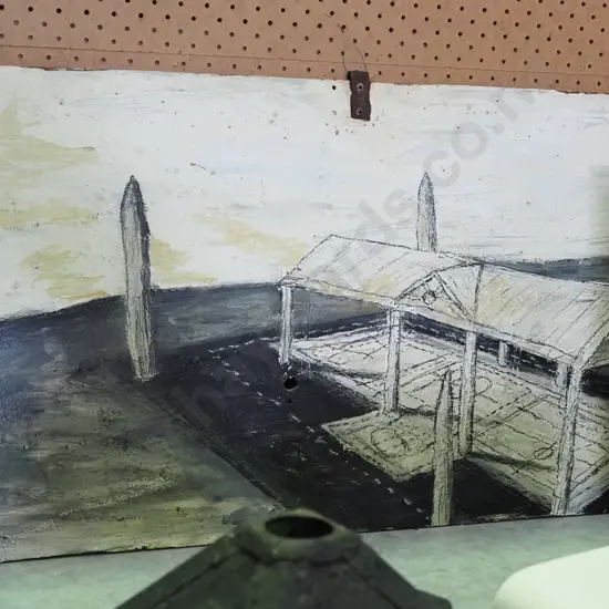 oil on board - pavillion and poles