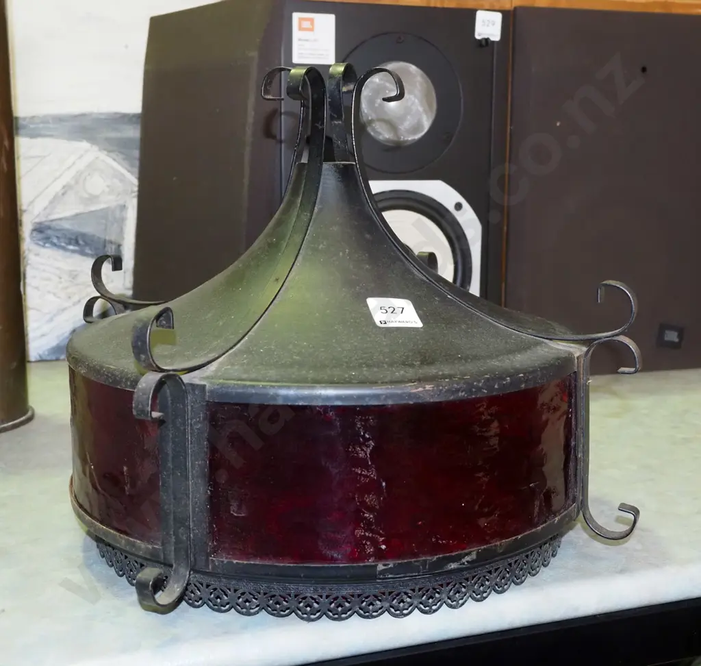 metal and ruby glass pendant light shade Image 1++