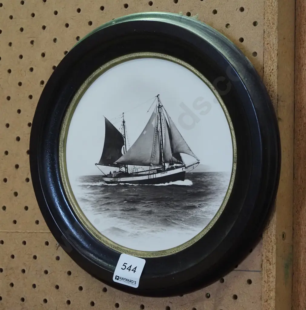 small circular framed print - sailing ship Image 1++