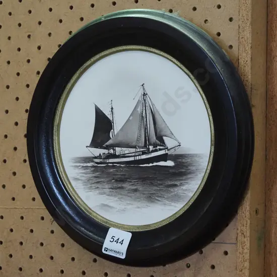 small circular framed print - sailing ship