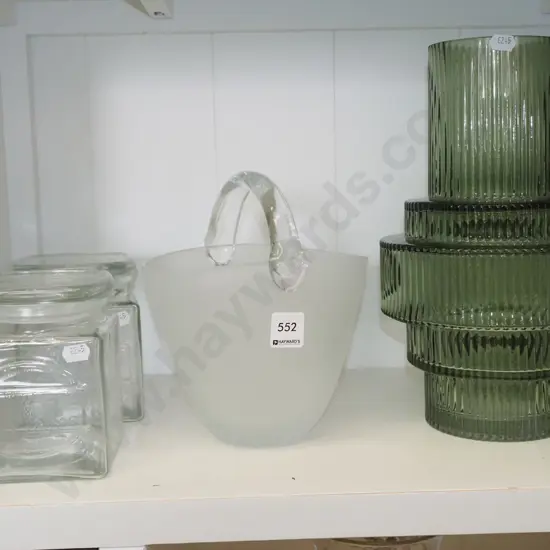 2x glass canister, glass basket, glass vase H-310