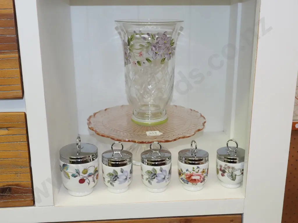 glass cake plate, hand painted vase etc Image 1++