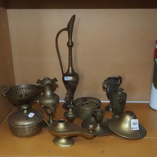 brass ware; candlesticks, vases, cover pots etc