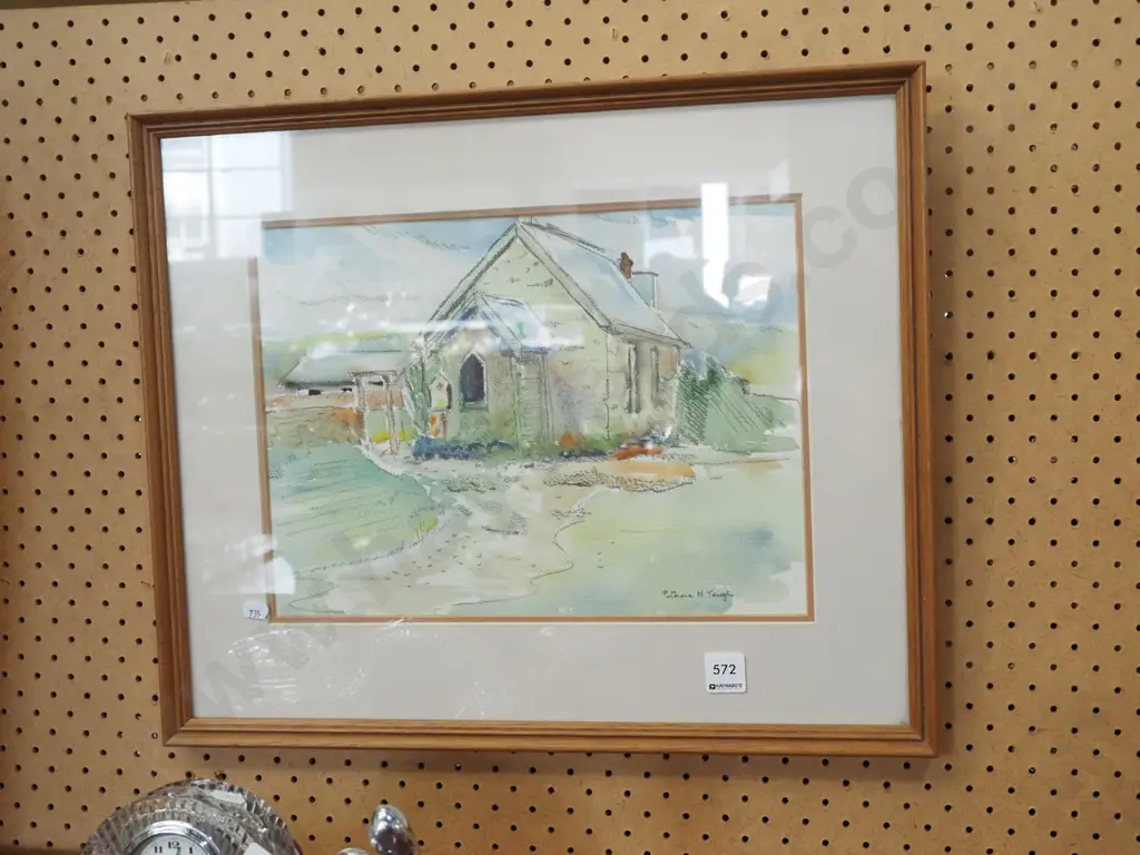framed Patricia Tough watercolour and charcoal - church Image 1++